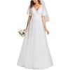 imageEverPretty Womens V Neck Embroidered ALine Short Sleeves Floor Length Wedding Dresses 02039White