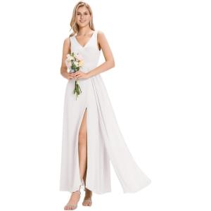 imageEverPretty Womens Elegant VNeck Ruched Draped Split Sleeveless Chiffon A Line Maxi Bridesmaid Dresses 00096Green Floral Print