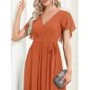 imageEverPretty Womens Bridesmaid Dress VNeck Ruffle Sleeves Ruched Bust Floor Length Chiffon Formal Dresses 0164ABrandied Melon