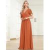 imageEverPretty Womens Bridesmaid Dress VNeck Ruffle Sleeves Ruched Bust Floor Length Chiffon Formal Dresses 0164ABrandied Melon