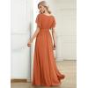imageEverPretty Womens Bridesmaid Dress VNeck Ruffle Sleeves Ruched Bust Floor Length Chiffon Formal Dresses 0164ABrandied Melon