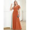 imageEverPretty Womens Bridesmaid Dress VNeck Ruffle Sleeves Ruched Bust Floor Length Chiffon Formal Dresses 0164ABrandied Melon