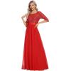 imageEverPretty Womens Elegant A Line Crew Neck Half Sleeve Sequin Evening Dress 00683Red