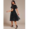 imageEverPretty Womens Elegant A Line Embroidery Short Sleeves Midi Sequin Formal Cocktail Wedding Guest Dress 02230Black