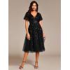imageEverPretty Womens Elegant A Line Embroidery Short Sleeves Midi Sequin Formal Cocktail Wedding Guest Dress 02230Black