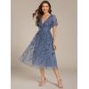 imageEverPretty Womens Elegant A Line Embroidery Short Sleeves Midi Sequin Formal Cocktail Wedding Guest Dress 02230Dusty Blue