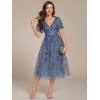 imageEverPretty Womens Elegant A Line Embroidery Short Sleeves Midi Sequin Formal Cocktail Wedding Guest Dress 02230Dusty Blue