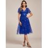 imageEverPretty Womens Elegant A Line Embroidery Short Sleeves Midi Sequin Formal Cocktail Wedding Guest Dress 02230Sapphire Blue