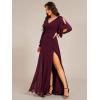 imageEverPretty Womens Elegant Double V Neck HollowedOut Long Sleeves High Waist Split Chiffon Formal Dress 80116Mulberry