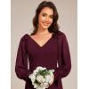 imageEverPretty Womens Elegant Double V Neck HollowedOut Long Sleeves High Waist Split Chiffon Formal Dress 80116Mulberry
