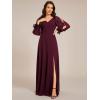 imageEverPretty Womens Elegant Double V Neck HollowedOut Long Sleeves High Waist Split Chiffon Formal Dress 80116Mulberry