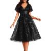 imageEverPretty Womens Elegant A Line Embroidery Short Sleeves Midi Sequin Formal Cocktail Wedding Guest Dress 02230Black