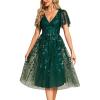 imageEverPretty Womens Elegant A Line Embroidery Short Sleeves Midi Sequin Formal Cocktail Wedding Guest Dress 02230Dark Green