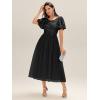 imageEverPretty Womens Classic Round Neck Sequin Tulle Short Sleeves Midi Semi Formal Dresses 02549Black