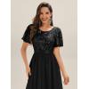 imageEverPretty Womens Classic Round Neck Sequin Tulle Short Sleeves Midi Semi Formal Dresses 02549Black
