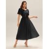 imageEverPretty Womens Classic Round Neck Sequin Tulle Short Sleeves Midi Semi Formal Dresses 02549Black
