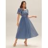 imageEverPretty Womens Classic Round Neck Sequin Tulle Short Sleeves Midi Semi Formal Dresses 02549Dusty Blue