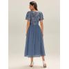 imageEverPretty Womens Classic Round Neck Sequin Tulle Short Sleeves Midi Semi Formal Dresses 02549Dusty Blue
