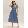 imageEverPretty Womens Classic Round Neck Sequin Tulle Short Sleeves Midi Semi Formal Dresses 02549Dusty Blue