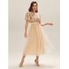 imageEverPretty Womens Classic Round Neck Sequin Tulle Short Sleeves Midi Semi Formal Dresses 02549Gold
