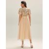 imageEverPretty Womens Classic Round Neck Sequin Tulle Short Sleeves Midi Semi Formal Dresses 02549Gold