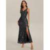 imageEverPretty Womens Sequin Embroidered V Neck Slit Sleeveless Bodycon Maxi Evening Gown 02548Black