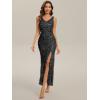 imageEverPretty Womens Sequin Embroidered V Neck Slit Sleeveless Bodycon Maxi Evening Gown 02548Black