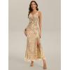 imageEverPretty Womens Sequin Embroidered V Neck Slit Sleeveless Bodycon Maxi Evening Gown 02548Gold