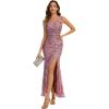 imageEverPretty Womens Sequin Embroidered V Neck Slit Sleeveless Bodycon Maxi Evening Gown 02548Orchid