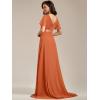 imageEverPretty Womens Classic Chiffon Short Sleeve Pleated VNeck Floor Length Bridesmaid Dresses 09890Brandied Melon