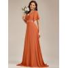 imageEverPretty Womens Classic Chiffon Short Sleeve Pleated VNeck Floor Length Bridesmaid Dresses 09890Brandied Melon
