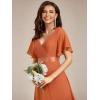 imageEverPretty Womens Classic Chiffon Short Sleeve Pleated VNeck Floor Length Bridesmaid Dresses 09890Brandied Melon