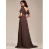 imageEverPretty Womens Classic Chiffon Short Sleeve Pleated VNeck Floor Length Bridesmaid Dresses 09890Coffee