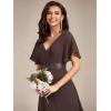 imageEverPretty Womens Classic Chiffon Short Sleeve Pleated VNeck Floor Length Bridesmaid Dresses 09890Coffee