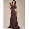 imageEverPretty Womens Classic Chiffon Short Sleeve Pleated VNeck Floor Length Bridesmaid Dresses 09890Coffee