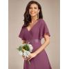 imageEverPretty Womens Classic Chiffon Short Sleeve Pleated VNeck Floor Length Bridesmaid Dresses 09890Damson