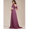 imageEverPretty Womens Classic Chiffon Short Sleeve Pleated VNeck Floor Length Bridesmaid Dresses 09890Damson