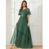 imageEverPretty Womens Formal Dresses Crew Neck Sequin Ruffle Sleeve Empire Waist Beaded Long Evening Dresses 00904Eucalyptus Green