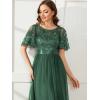 imageEverPretty Womens Formal Dresses Crew Neck Sequin Ruffle Sleeve Empire Waist Beaded Long Evening Dresses 00904Eucalyptus Green