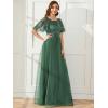 imageEverPretty Womens Formal Dresses Crew Neck Sequin Ruffle Sleeve Empire Waist Beaded Long Evening Dresses 00904Eucalyptus Green