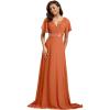 imageEverPretty Womens Classic Chiffon Short Sleeve Pleated VNeck Floor Length Bridesmaid Dresses 09890Brandied Melon