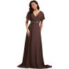 imageEverPretty Womens Classic Chiffon Short Sleeve Pleated VNeck Floor Length Bridesmaid Dresses 09890Coffee
