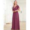 imageEverPretty Womens Bridesmaid Dress VNeck Ruffle Sleeves Ruched Bust Floor Length Chiffon Formal Dresses 0164ADamson