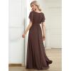 imageEverPretty Womens Bridesmaid Dress VNeck Ruffle Sleeves Ruched Bust Floor Length Chiffon Formal Dresses 0164AEspresso