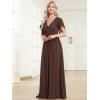 imageEverPretty Womens Bridesmaid Dress VNeck Ruffle Sleeves Ruched Bust Floor Length Chiffon Formal Dresses 0164AEspresso