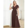 imageEverPretty Womens Bridesmaid Dress VNeck Ruffle Sleeves Ruched Bust Floor Length Chiffon Formal Dresses 0164AEspresso