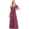 imageEverPretty Womens Bridesmaid Dress VNeck Ruffle Sleeves Ruched Bust Floor Length Chiffon Formal Dresses 0164ADamson