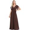 imageEverPretty Womens Bridesmaid Dress VNeck Ruffle Sleeves Ruched Bust Floor Length Chiffon Formal Dresses 0164AEspresso