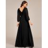 imageEverPretty Womens Chiffon ALine Floor Length V Neck Pleated Long Sleeves Evening Formal Dress 03890Black