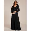 imageEverPretty Womens Chiffon ALine Floor Length V Neck Pleated Long Sleeves Evening Formal Dress 03890Black